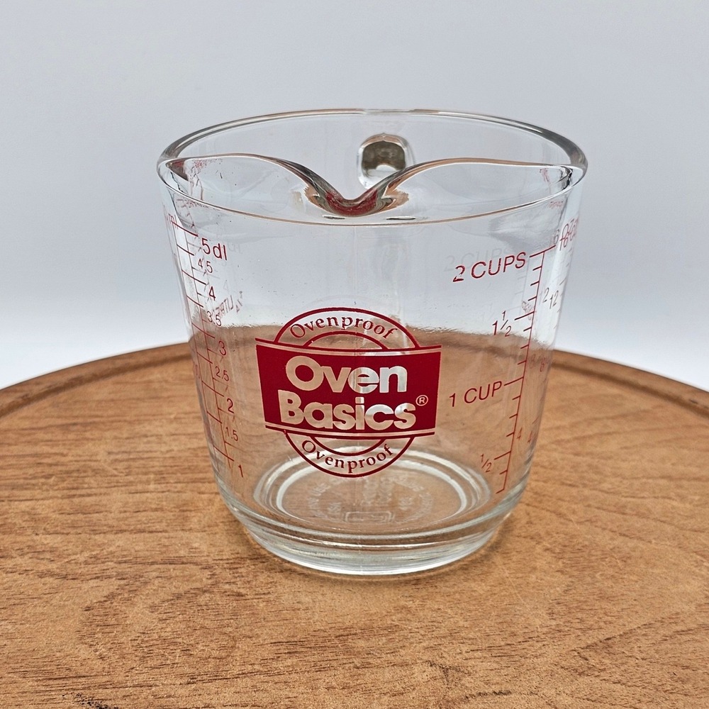 Anchor Hocking Oven Basics 2 Cup Glass Measuring Cup 16oz Red Lettering USA #498